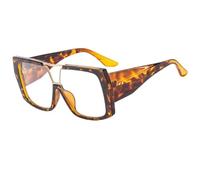 JUJNTNT Oversized Square Glasses Retro Flat Top Clear Lens Eyeglasses Frame with Golden Double Bridge Trendy Fashion Eyewea