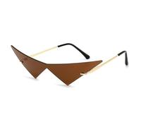 JUJNTNT Oversized Triangle One Piece Women Sunglasses Vintage Rimless Clear Ocean Lens Fashion Men Cat Eye(Golden tea)