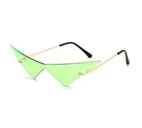 JUJNTNT Oversized Triangle One Piece Women Sunglasses Vintage Rimless Clear Ocean Lens Fashion Men Cat Eye(Golden green)