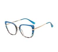 JUJNTNT Retro Cat Eye Women Glasses Frame Thin Face Flat Mirror Clear Trend(Blue Leopard)