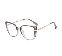 JUJNTNT Retro Cat Eye Women Glasses Frame Thin Face Flat Mirror Clear Trend(Grey Tea)