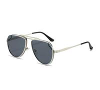 JUJNTNT Retro Classic Metal Double Bridges Sunglasses for Women Men Gradient Mirror Uv400(Silver grey)