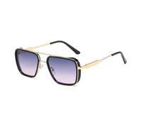 JUJNTNT Retro Double Bridge Square Sunglasses for Men Women Metal Frame Tinted Lens Eyewear with Adjustable Nose Pads Curve