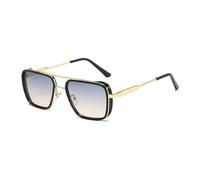 JUJNTNT Retro Double Bridge Square Sunglasses for Men Women Metal Frame Tinted Lens Eyewear with Adjustable Nose Pads Curve
