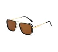 JUJNTNT Retro Double Bridge Square Sunglasses for Men Women Metal Frame Tinted Lens Eyewear with Adjustable Nose Pads Curve