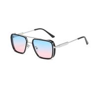 JUJNTNT Retro Double Bridge Square Sunglasses for Men Women Metal Frame Tinted Lens Eyewear with Adjustable Nose Pads Curve