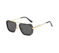 JUJNTNT Retro Double Bridge Square Sunglasses for Men Women Metal Frame Tinted Lens Eyewear with Adjustable Nose Pads Curve
