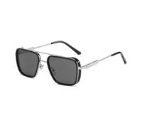 JUJNTNT Retro Double Bridge Square Sunglasses for Men Women Metal Frame Tinted Lens Eyewear with Adjustable Nose Pads Curve