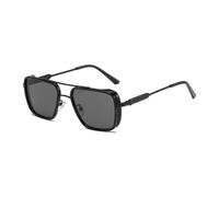 JUJNTNT Retro Double Bridge Square Sunglasses for Men Women Metal Frame Tinted Lens Eyewear with Adjustable Nose Pads Curve