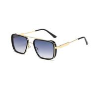 JUJNTNT Retro Double Bridge Square Sunglasses for Men Women Metal Frame Tinted Lens Eyewear with Adjustable Nose Pads Curve
