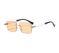 JUJNTNT Retro Frameless Gradient Square Women Sunglasses Contrast Color Frame Trendy All Match Men Casual Glasses Uv400(golden light tea)