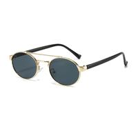 JUJNTNT Retro Metal Double Bridges Oval Sunglasses Women Fashion Gradient Shades Uv400 Men Punk Round(Golden gray)