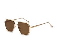 JUJNTNT Retro Metal Double Bridges Polygon Sunglasses for Women Men Uv400 Trending(Golden tea)