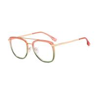 JUJNTNT Retro Metal Double Bridges Women Glasses Frames Clear Men Double Color Frame(Orange pink green)