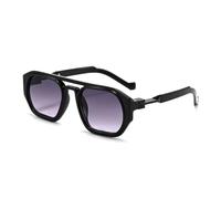 JUJNTNT Retro Polygonal Square Double Bridge Women Sunglasses Fashion Transparent Gradient Lenses Men Popular Frame Uv400(black grey)