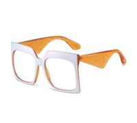 JUJNTNT Retro Square Large Frame Glasses Colorful Candy Color Matching Casual Unisex(white orange)