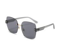 JUJNTNT Rimless Oversized Square Sunglasses for Women Retro Frameless Tinted Lens Fashion Eyewear with Textured Beige Temples Geomet