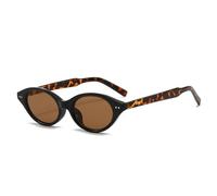 JUJNTNT Small Cat Eye Sunglasses for Women Men Retro Rivets Uv400 Trending Oval Lens(Black leopard tea)