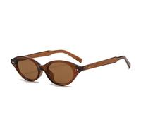 JUJNTNT Small Cat Eye Sunglasses for Women Men Retro Rivets Uv400 Trending Oval Lens(Brown tea)