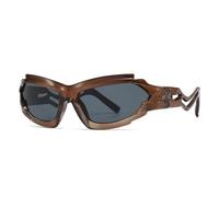 JUJNTNT Vintage Irregular Cat Eye Sunglasses for Women Men Luxury Unique Hollow Legs Uv400(Brown grey)