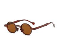 JUJNTNT Vintage Small Round Sunglasses Women Fashion Double Bridges Clear Ocean Lens Men Trending Punk(Brown tea)
