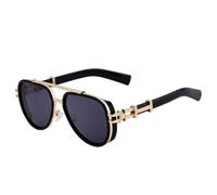 JUJNTNT Vintage Steampunk Oval Sunglasses for Women Men,Luxury Trendy Double Beam Metal Frame(C2BlackGoldGray)