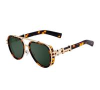 JUJNTNT Vintage Steampunk Oval Sunglasses for Women Men,Luxury Trendy Double Beam Metal Frame(C4BrownDemiG15)