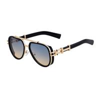 JUJNTNT Vintage Steampunk Oval Sunglasses for Women Men,Luxury Trendy Double Beam Metal Frame(C5BlackGreenYellow)