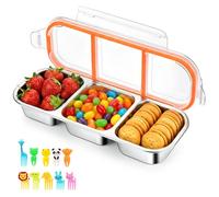 JUJOJB 1 Pack Stainless Steel Snack Containers, Bento Box With Lids,Leak Proof Metal Lunch Box with 3 Compartments,Reusable Lunch Meal Prep Containers for ffice,Work,Travel For Adults Little One