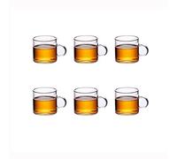 JUJOX Small Glass Tea Cups, Pack of 6, 120ml Small Transparent Glass Mugs for Tea Hot Drinks Latte, Espresso Coffee Cups, Shot Glasses with Handle