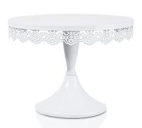 JUJOYBD Cake Stand with Base, Vintage Dessert Display Stand Metal for Cakes, Desserts, Decoration for Wedding, Birthday, Christmas, White, Diameter 25 cm
