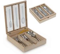 JUJOYBD Modern and Practical Wooden Cutlery Tray with Lid, 4 Compartments, Viewing Window, Perfect for Kitchen, Caravan, Party or Camping