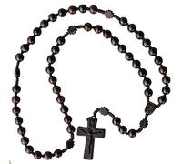 Jujube Wood 5 Decade Rosary 10mm Beads with Cross Shaped Our Father Beads, Wood