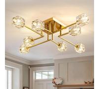 JUJUQI Gold Crystal Ceiling Lights, Modern Sputnik Chandelier,Semi Flush Mount K9 Crystal Ceiling Lights for Living Room Bedroom Dining Room