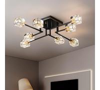 JUJUQI Modern Crystal Ceiling Light Black and Gold 8-Lights Semi Flush Mount Sputnik Chandelier,K9 Crystals Lighting Fixture for Living Room Dining Room Bedroom