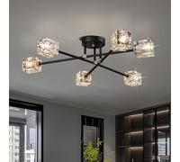 JUJUQI Modern Crystal Ceiling Lighting Fixture, Black and Gold Semi Flush Mount Ceiling Light with 6 Lights, Elegant Ceiling Lamp for Bedroom Living Room Dining Room