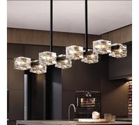 JUJUQI Modern Crystal Chandelier 8-Light Rectangular Pendant Lighting with K9 Crystals for Dining Room Kitchen Island