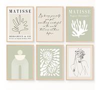 JUJU'S VIBES Sage Green Matisse Wall Art Prints Aesthetic Posters, That Girl Room Decor Neutral Sage Green and Beige Office Wall Art, Boho Bedroom Decor for Women, Teen Girls Room, Living Room,