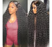 Jukabe 13x6 Deep Wave Lace Front Wig Human Hair Pre Plucked 200 Density HD Transparent Lace Frontal Wig Human Hair for Women Glueless Human Hair with Baby Hair 28 Inch