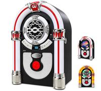 Jukebox with CD Player, Bluetooth, AUX-in Port and Color Changing LED Lights, Mini Digital Tabletop Juke Box Speaker Retro Look, Vintage FM Radio Wireless for Home