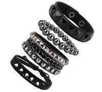 Jukeios Leather Bracelet for Men Women,Punk Rock Studded Bracelets Spiked Cuff Gothic Grunge 80s Biker Emo Accessories, 20*2*1, no gemstone