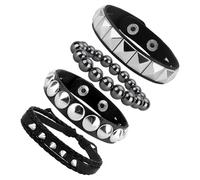 Jukeios Leather Bracelet for Men Women,Punk Rock Studded Bracelets Spiked Cuff Gothic Grunge 80s Biker Emo Accessories, 20*2*1, no gemstone