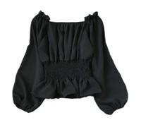 Juketron Women Renaissance Medieval Chemise Shirt Victorian Girls Gothic Retro Peasant Wench off shoulder Blouse Resist top Costume Black
