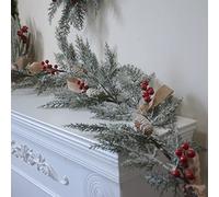 JUKIDS 2Pcs Christmas Garland, 5Ft Pine Flocked Garland with Red Berries and Pine Cones Decorations, Artificial Winter Garland for Xmas Fireplace Table Runner Home Holiday Decor