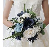 JUKIDS Wedding Bouquets: Artificial Rose Flowers Combo Bridesmaid Bouquet, Romantic Bouquets for Wedding Party Home Decor, White Blue 10 x 12 inch
