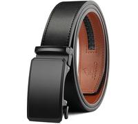 JUKMO Men’s 35mm Leather Ratchet Belt with Original Slide Buckle in Gift Box (Octagon - Black, L-42 to 46" Waist Adjustable (Length 53"))