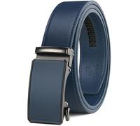 JUKMO Men’s 35mm Leather Ratchet Belt with Original Slide Buckle in Gift Box (Octagon - Blue, L-42 to 46" Waist Adjustable (Length 53"))