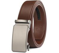 JUKMO Men’s 35mm Leather Ratchet Belt with Original Slide Buckle in Gift Box (Octagon - Brown, L-42 to 46" Waist Adjustable (Length 53"))