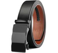 JUKMO Men’s 35mm Leather Ratchet Belt with Original Slide Buckle in Gift Box (Three Surfaces - Black, L-42 to 46" Waist Adjustable (Length 53"))