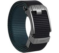 JUKMO Men's Reversible Ratchet Belt - 2 Styles in 1, No-Hole Adjustable Web Belt for Golf, Business & Everyday Wear, Black/Blue, 42-46W/135cm Length/L